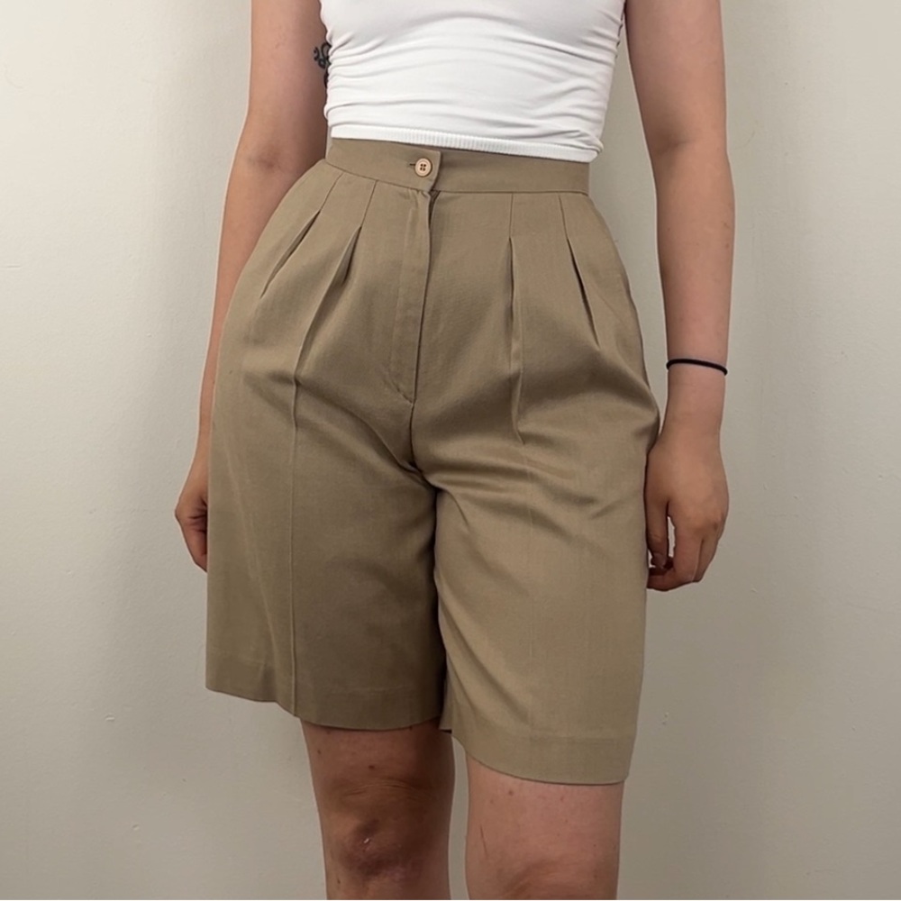 Vintage Jacobson’s Classic Tan Pleated Linen Blend Bermuda Shorts